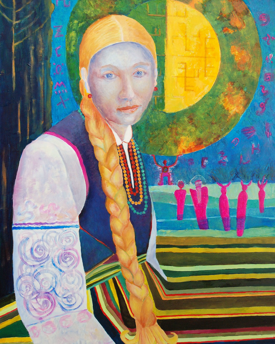 Portret olejny kobiety w stroju ludowym Łowiczanka Magda Walulik