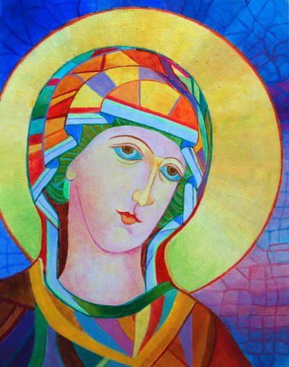 Ikona Matki Bożej w żółtej aureoli Magdalena Walulik olej na płycie