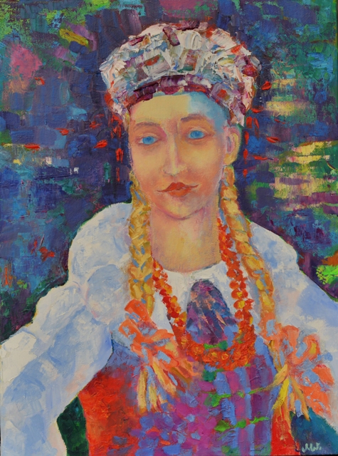 Obraz olejny na płótnie - folklor polski - Kobieta w stroju ludowym