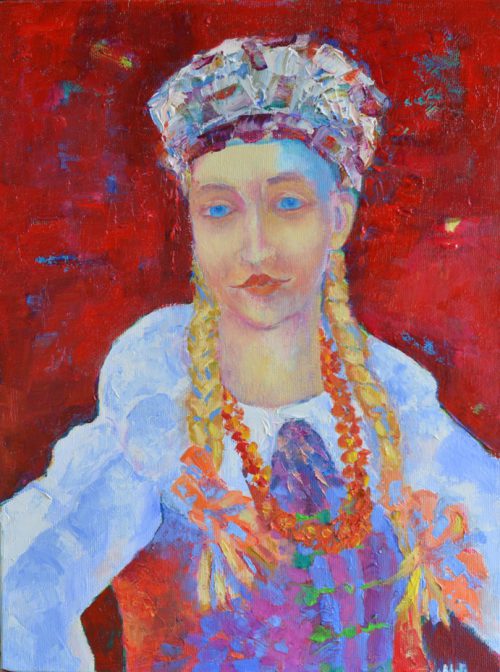 kobieta w polskim stroju ludowym łowiczanka polish folk girl dress painting