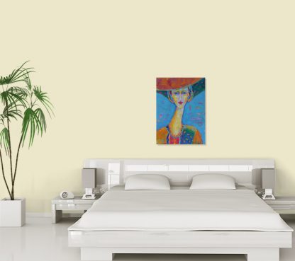 portret olejny kobieta w kapeluszu obraz nowoczesny do dekoracji sypialni