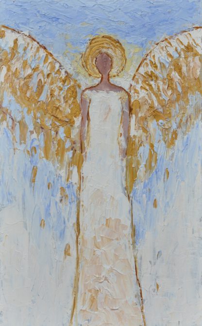 Anioły obrazy olejne Anioł obraz oryginał w błękicie i złocie 20 x 32