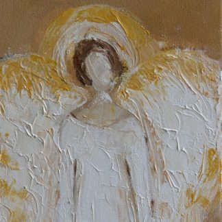 Biały anioł ze złotymi skrzydłami obraz olejny 20 x 40