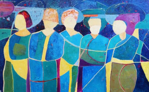 Postacie abstrakcyjne duży obraz olejny 100 x 160 cm 